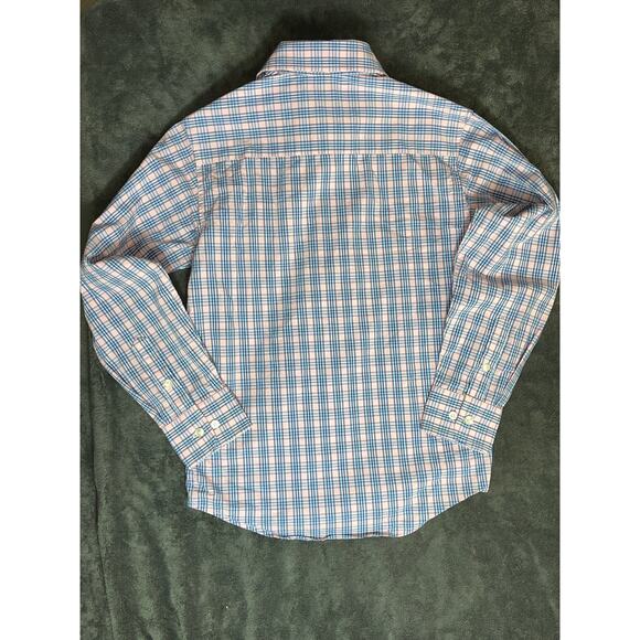 Boys, Tommy Hilfiger, pink and blue plaid long sleeve button-down shirt 10 - Picture 6 of 7